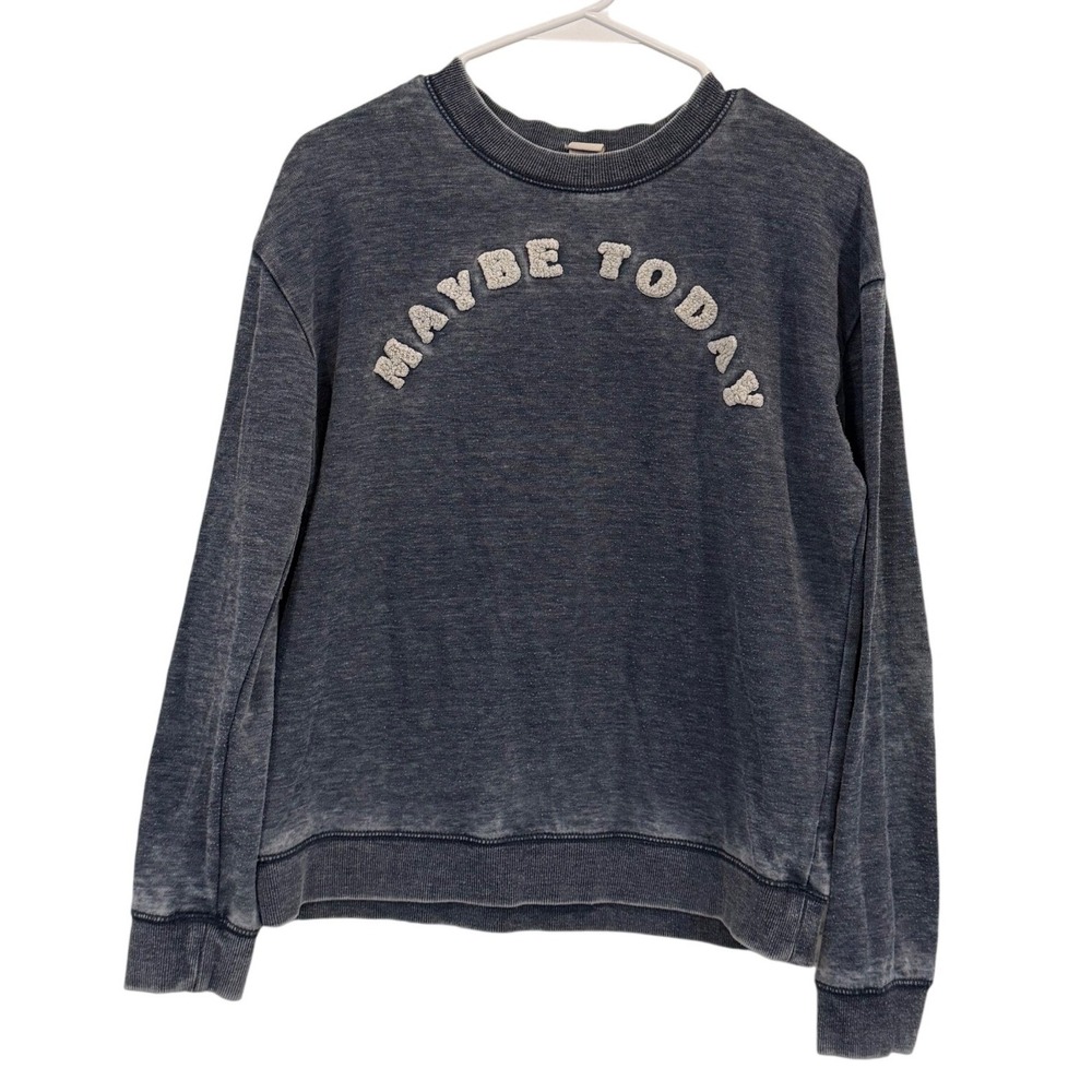 Roxy Womens Maybe Today Graphic Sweatshirt Blue Acid Wash Crewneck Size 6 Small